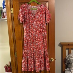 Loft Floral Red Dress Size Medium